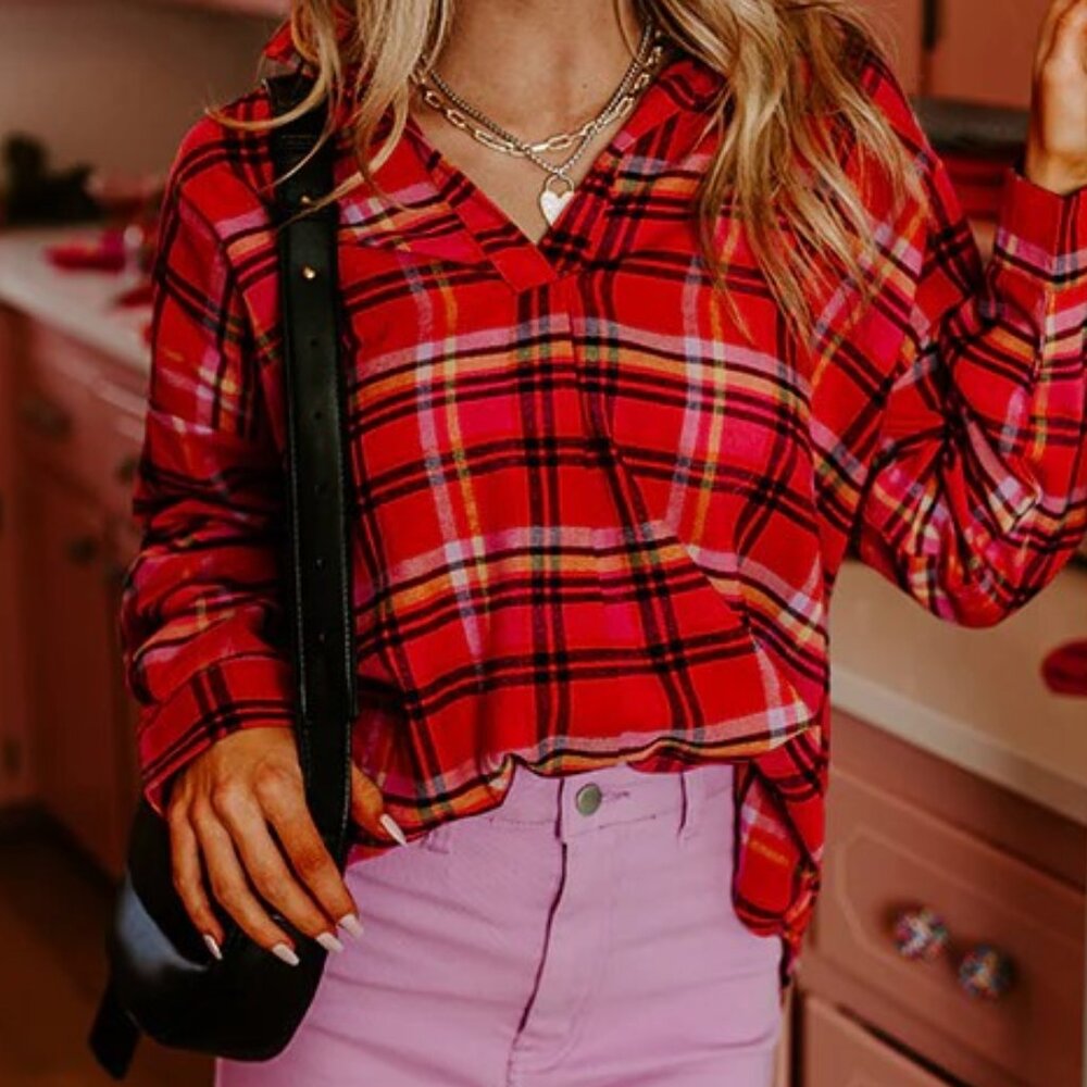 Collared Plaid Top